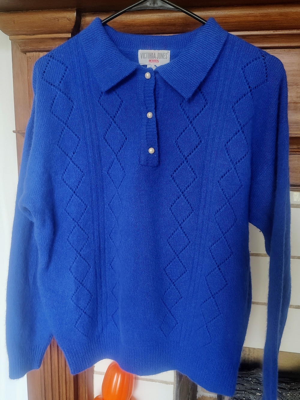 Victoria Jones Woman Cobalt Blue Collared Knit Sweater